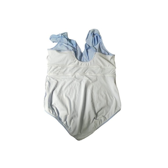 Time and Tru Plus 3X Blue Striped One Piece Swimsuit Ruffle V Neck 24W 26W - Picture 13 of 16